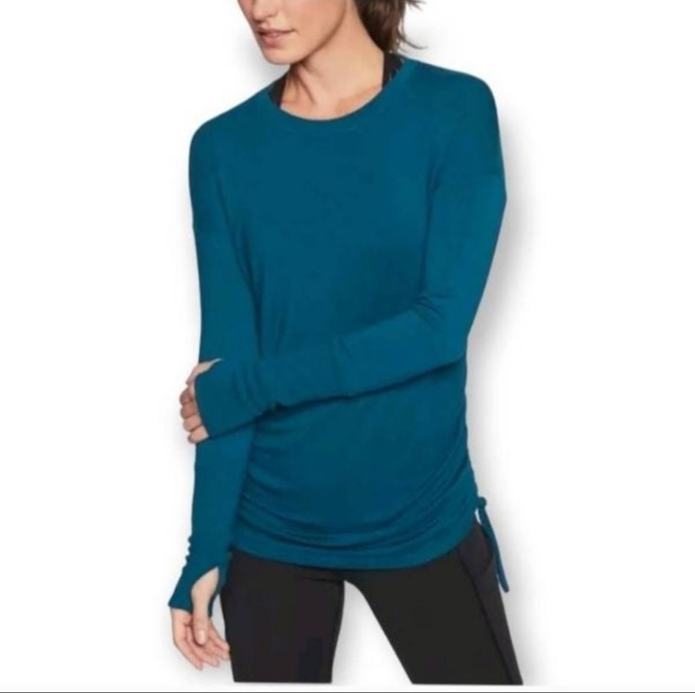 Athleta Coastal Teal Drishti Ruched Long Sleeve